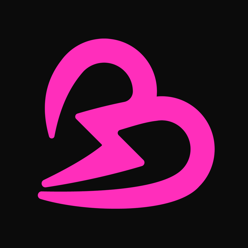 Stylized hot pink heart-shaped logo, representing a brand or agency for virtual influencers
